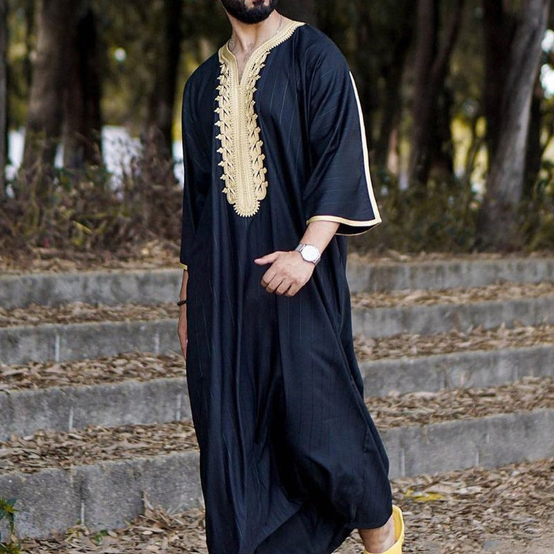 Elegant Men's Black Linen Robe